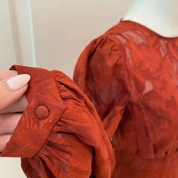 NWOT ELIZA J Metallic Stripe Floral Jacquard Long Sleeve Chiffon Dress - Picture 12 of 16